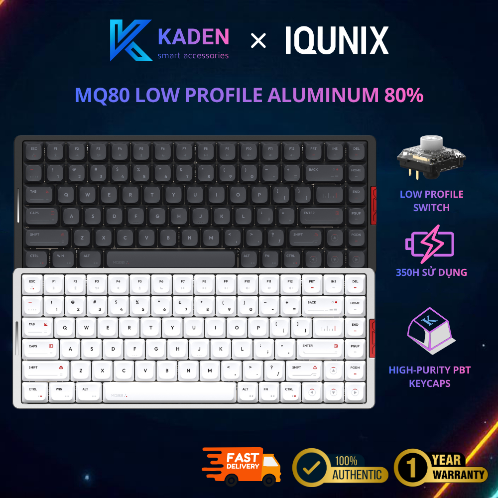 [CHÍNH HÃNG] Bàn Phím Cơ IQUNIX MQ80 Low Profile Aluminum 80% 3 Mode VIA RGB Per-Key
