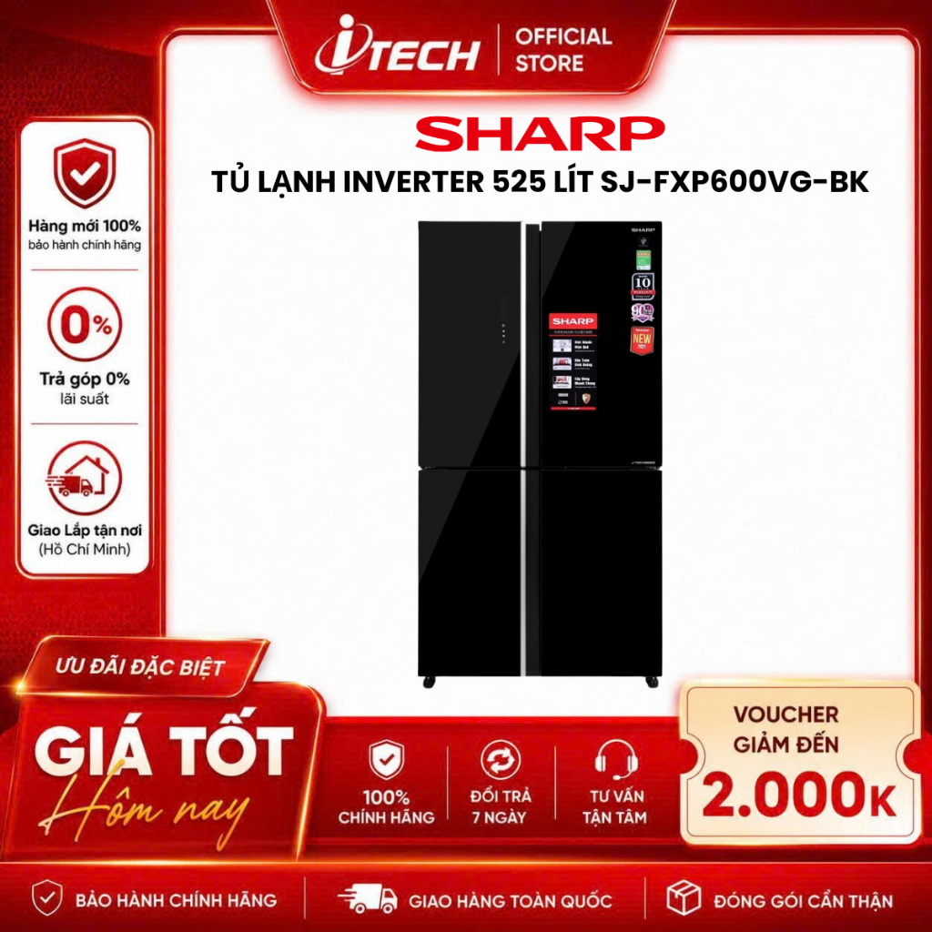 Tủ lạnh Sharp Inverter 525 lít Multi Door SJ-FXP600VG-BK - Hàng chính hãng
