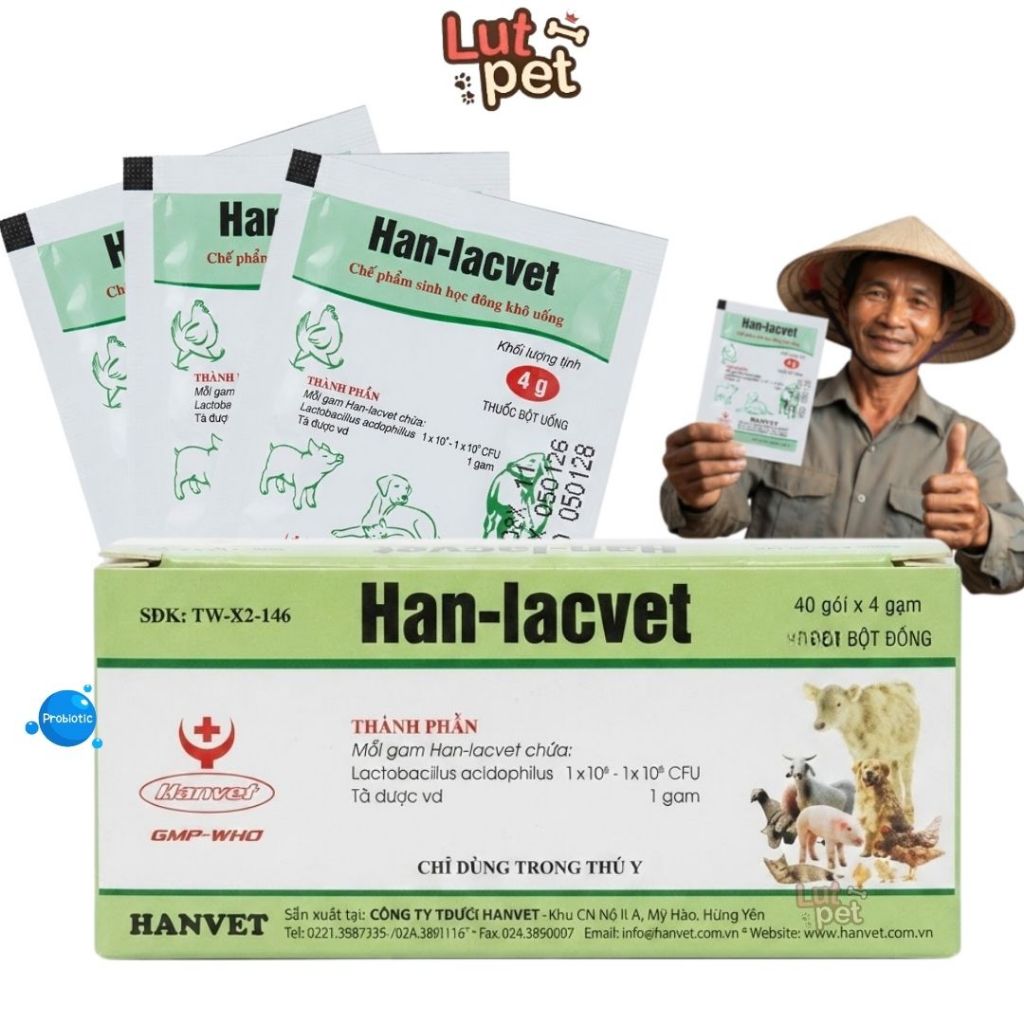 Men tiêu hóa Han Lacvet cho chó mèo, men vi sinh tăng đề kháng cho lợn, gà, bò (4g) - lutpet