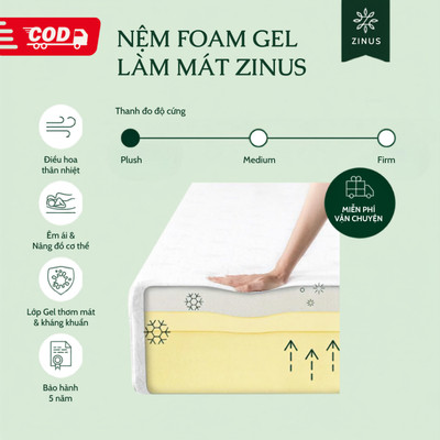 Nệm Memory Foam Gel Mát 25cm Zinus - 10in Gel-Infused Foam Mattress