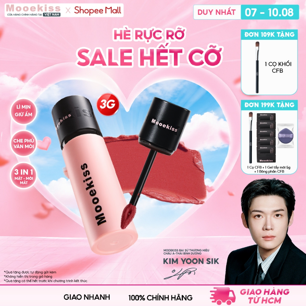 [BEST SELLER] Son Lì Mooekiss Velvet Matte V01 Kết Cấu Lì Mịn Mềm Mại, Dưỡng Ẩm Thoáng Khí Lâu Trôi (3g) [m]