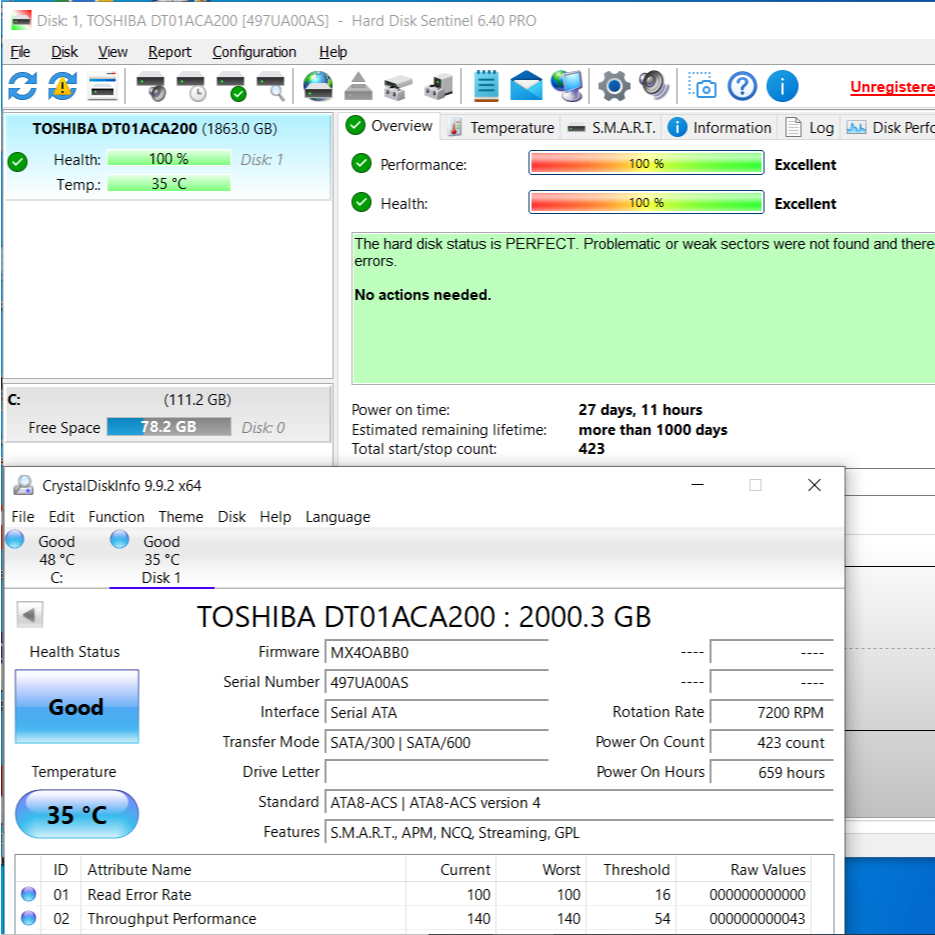 Ổ cứng HDD 2TB 7200rpm sức khoẻ 100​% đẹp như mới