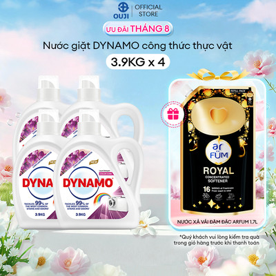 [COMBO GIẶT XẢ 3 THÁNG] Combo 4 Can Nước Giặt DYNAMO 3,9KGx4 -  Mềm vải, bảo vệ màu, thơm mùi tự nhiên