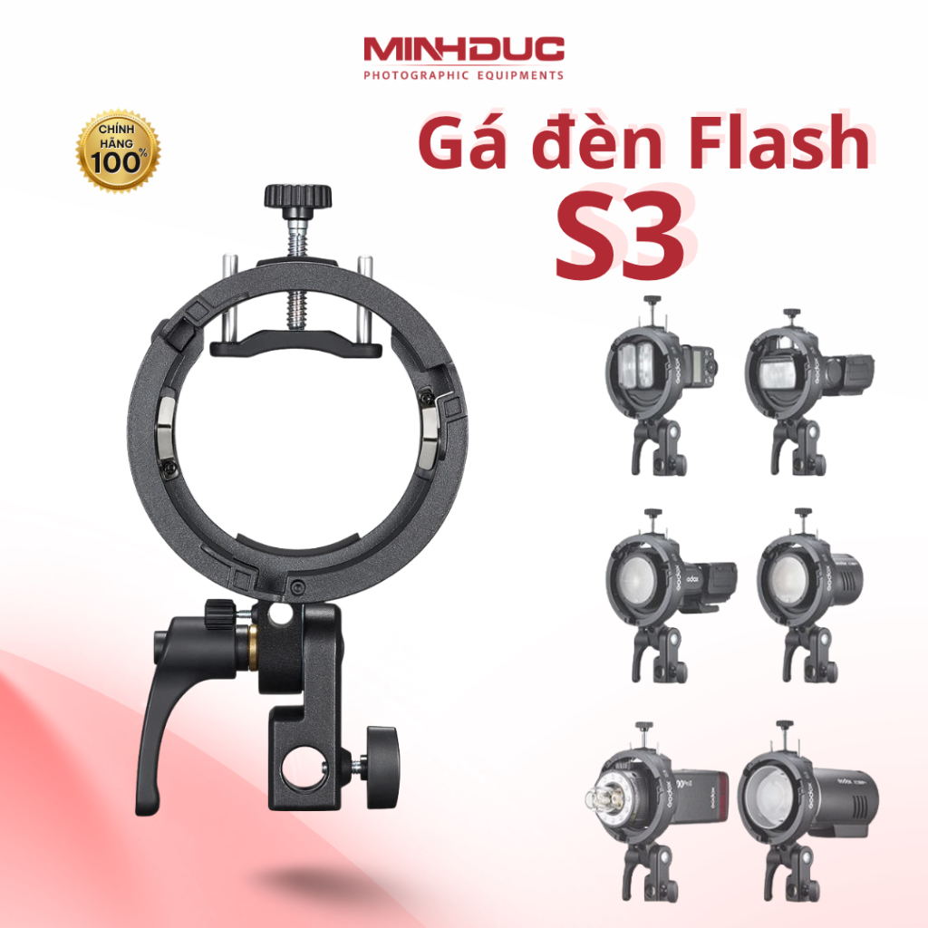 Gá đèn Flash Godox S2, S3 cho V100, V860, TT685, AD100, AD200,... Chính hãng (Minh Đức)