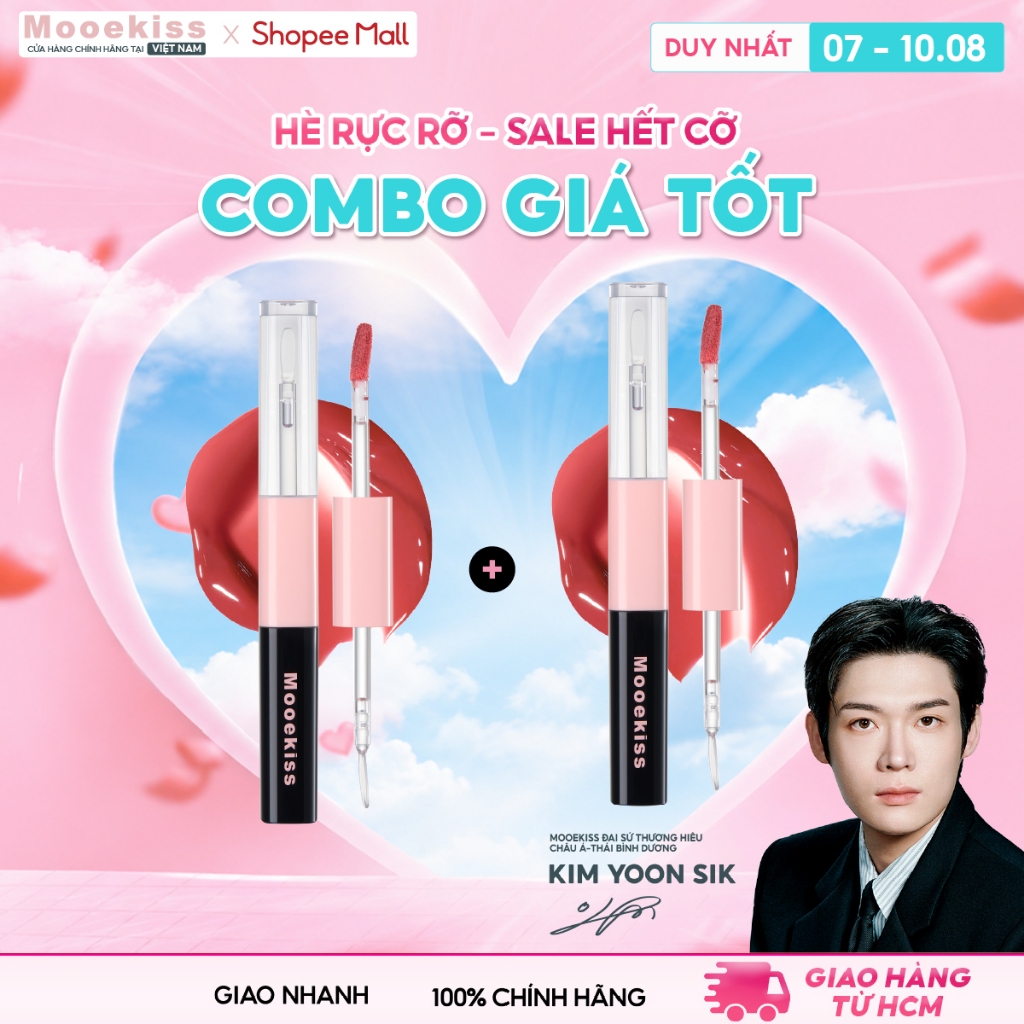 [KOL Combo] 2 Son môi hai đầu Mooekiss, thiết kế hai đầu, đa năng, mờ và bóng W1 dung tích 1.5gx2