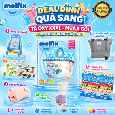 [Mua 5 gói_ Chọn QUÀ trong giỏ] Oxy Jumbo XXXL_Tã/bỉm quần Molfix Oxy Jumbo SIZE XXXL giúp Ngừa Hăm Tã