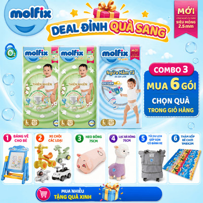 [Mua 6 gói_Chọn QUÀ trong giỏ hàng] Combo 3 -Mix 2 gói Tã quần Molfix Thiên Nhiên Super Jumbo+ 1 gói Oxy Super Jumbo