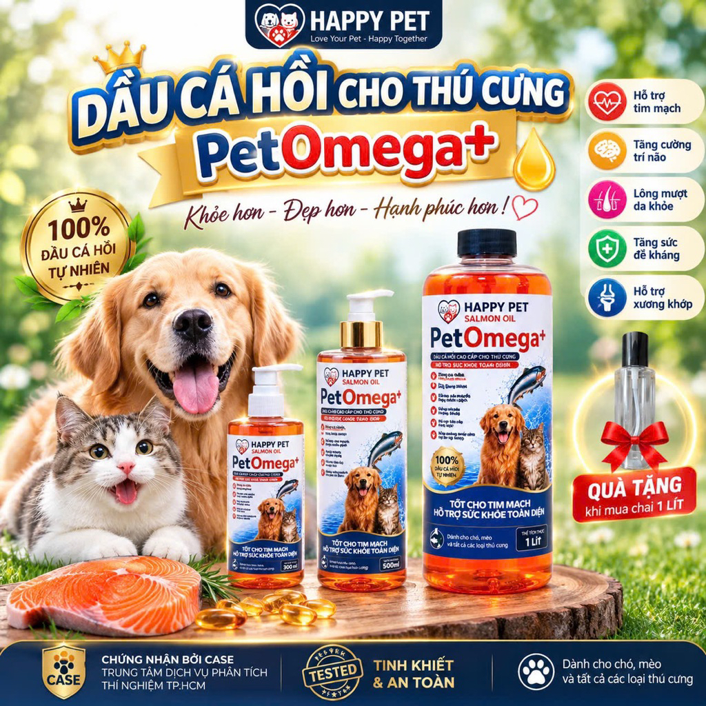 Dầu Cá Hồi Pet 0mega+ 2 chai 1lit tặng chai 300 ml