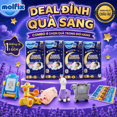 [Chọn QUÀ trong giỏ hàng] Combo 4 Tã quần ban đêm cho bé Molfix Sweet Dreams Jumbo CHỐNG TRÀN HIỆU QUẢ đủ các size