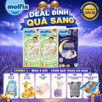 [Mua 6 gói_Chọn QUÀ trong giỏ hàng] Combo 3 Ngày & Đêm - 2 Tã quần Molfix Thiên Nhiên Super Jumbo + 1 Tã Sweet Dreams