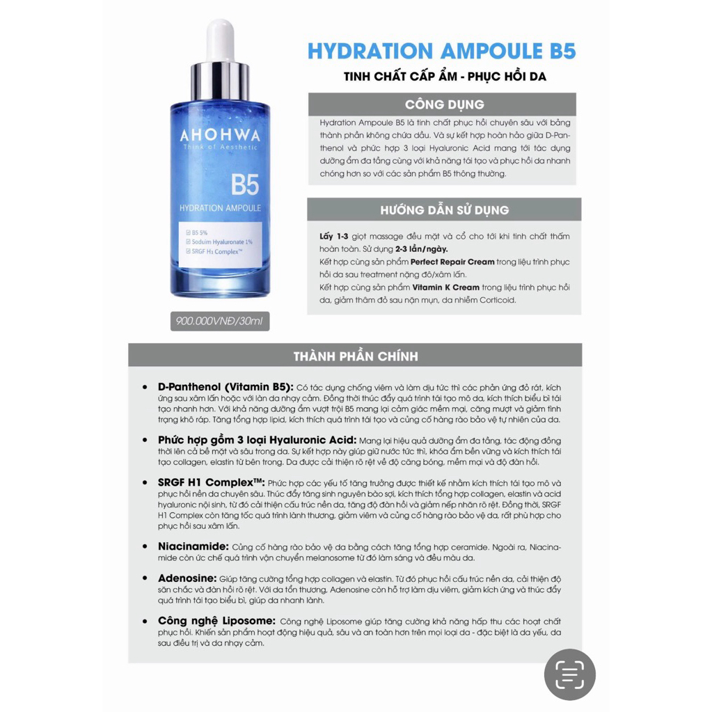 Tinh chất B5 cấp ẩm và phục hồi da Ahohwa Hydration Ampoule B5 Ahohaw