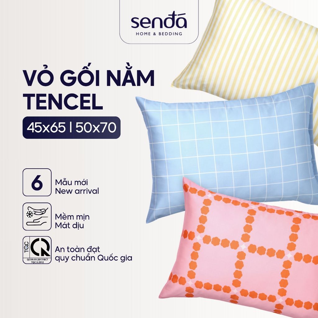 Vỏ gối Lụa Tencel Sen Đá Home Bedding 50x70 45x65 cm cao cấp họa tiết kẻ sọc, áo gối, bao gối nằm 10