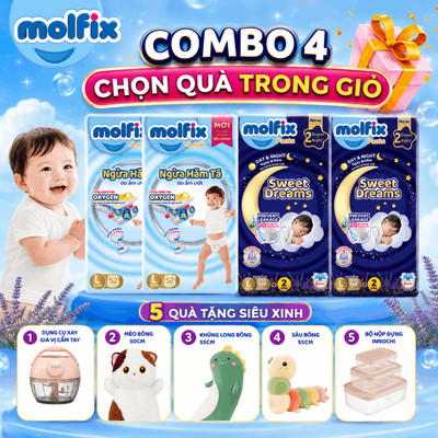 [Chọn QUÀ trong giỏ] Combo 4 Ngày & Đêm_2 Tã/bỉm quần Molfix Oxy Super Jumbo + 2 Tã Molfix Sweet Dreams