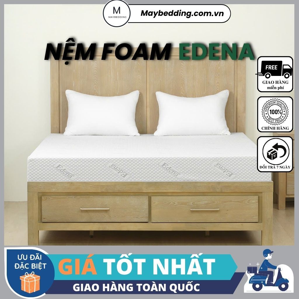 Nệm Foam Edena [ruột nệm than hoạt tính] - Hàng Chính Hãng EDENA - Bảo Hành 5 Năm