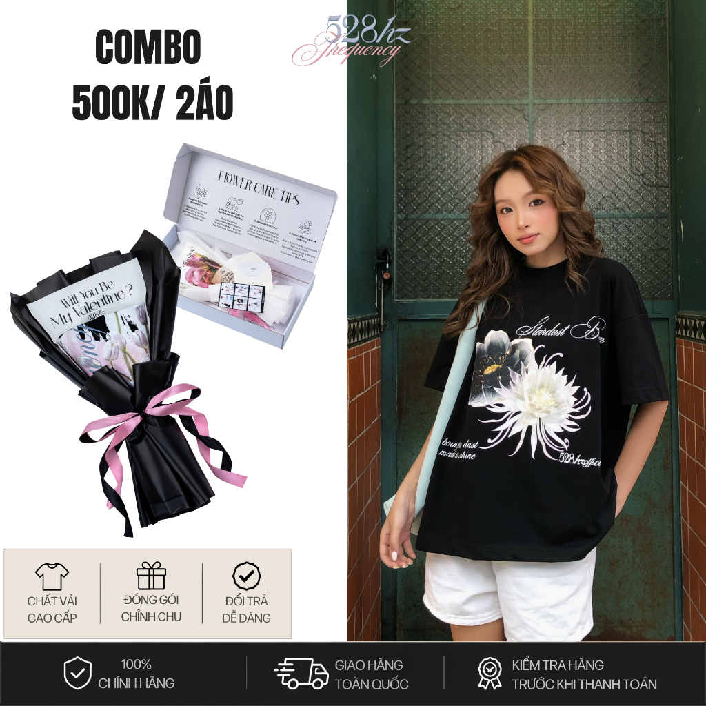Áo bó hoa Darkmoon 528Hz, local brand unisex màu trắng cho nam nữ, 100% cotton