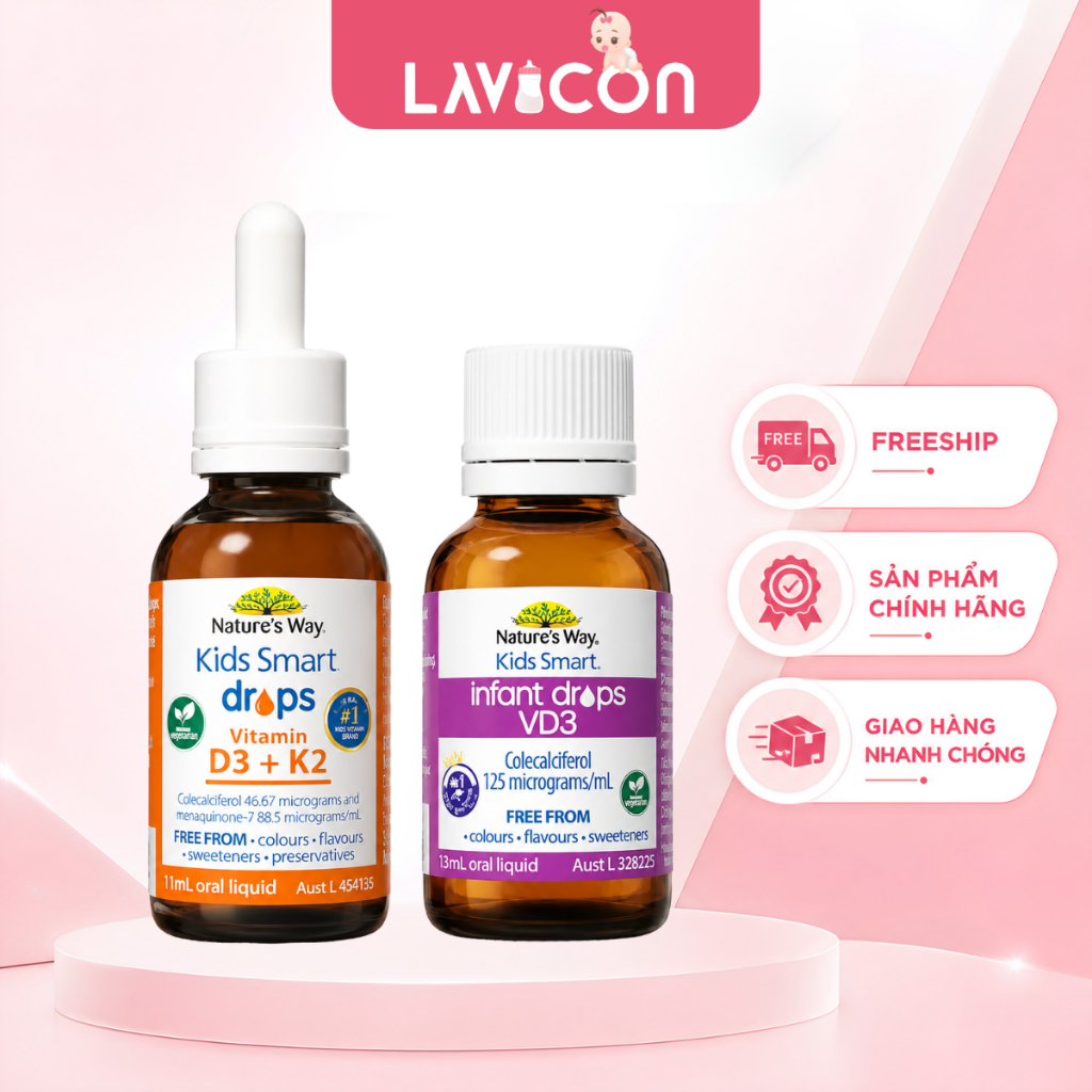 Vitamin D3 D3K2 Nature's Way Kids Smart Úc Cho Bé D3 Nhỏ Giọt Hỗ Trợ Hấp Thu Canxi Phát Triển Xương 