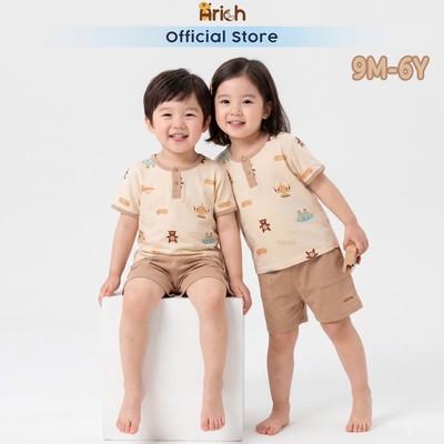 Bộ cộc tay cổ trụ thương hiệu Asbaby vải cotton rayon cho bé trai, bé gái từ 9 tháng - 6 tuổi