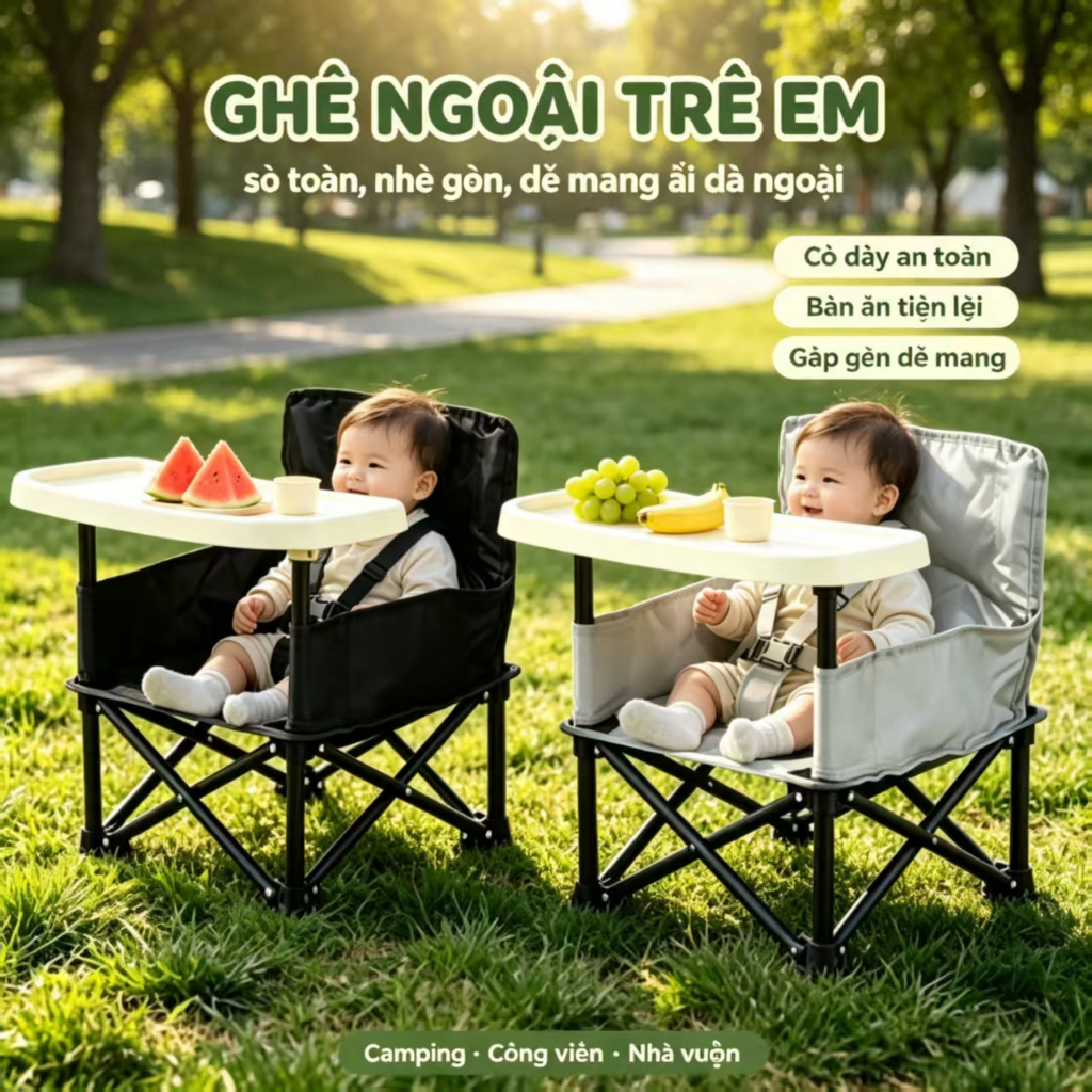 Ghế ăn dặm cho bé Beige Gấp Gọn Kèm bàn tháo rời, dễ vệ sinh, tiện mang đi du lịch