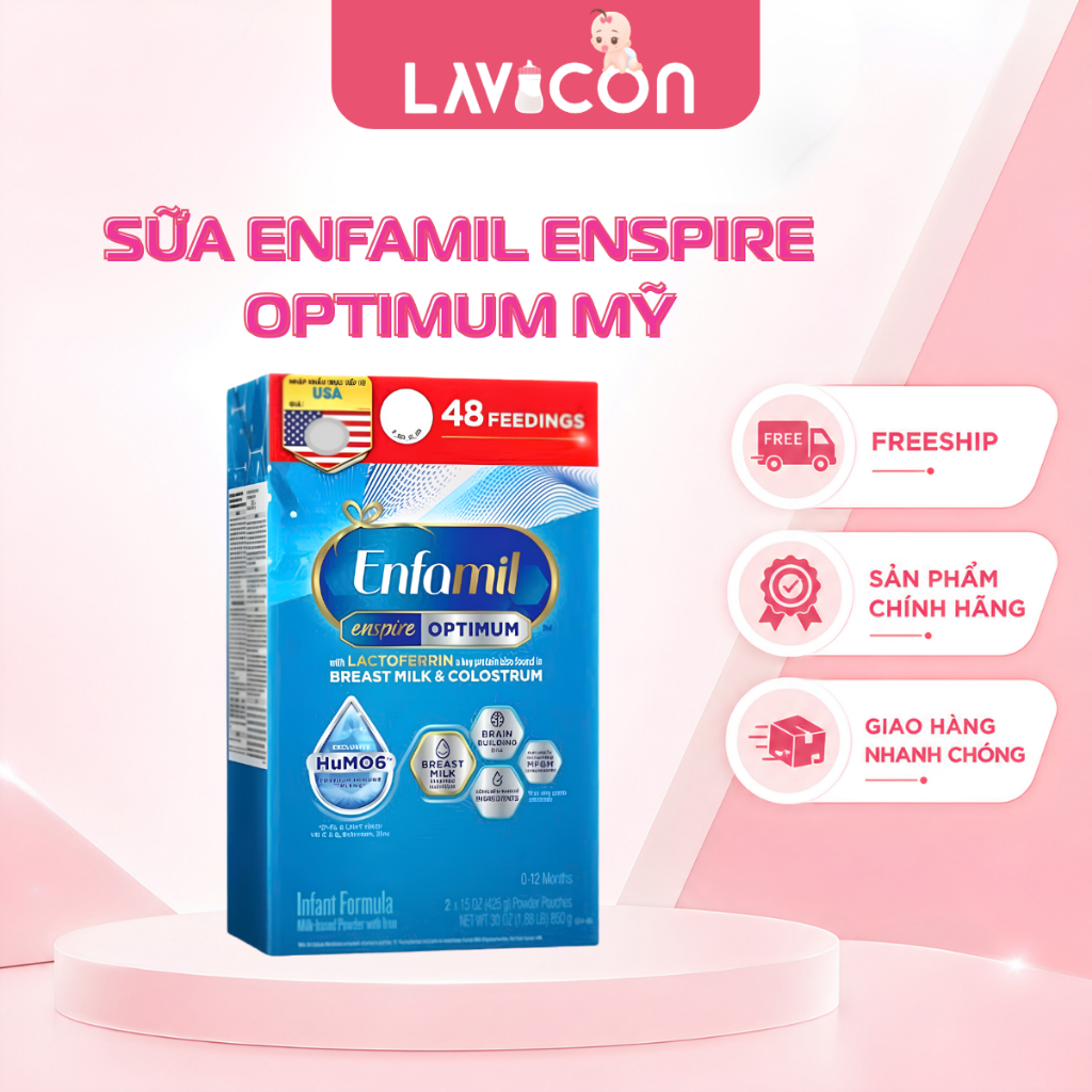[Date 2027] Sữa Enfamil Enspire Optimum Mỹ Hộp Giấy 850g - Sữa Bột Công Thức LAVICON