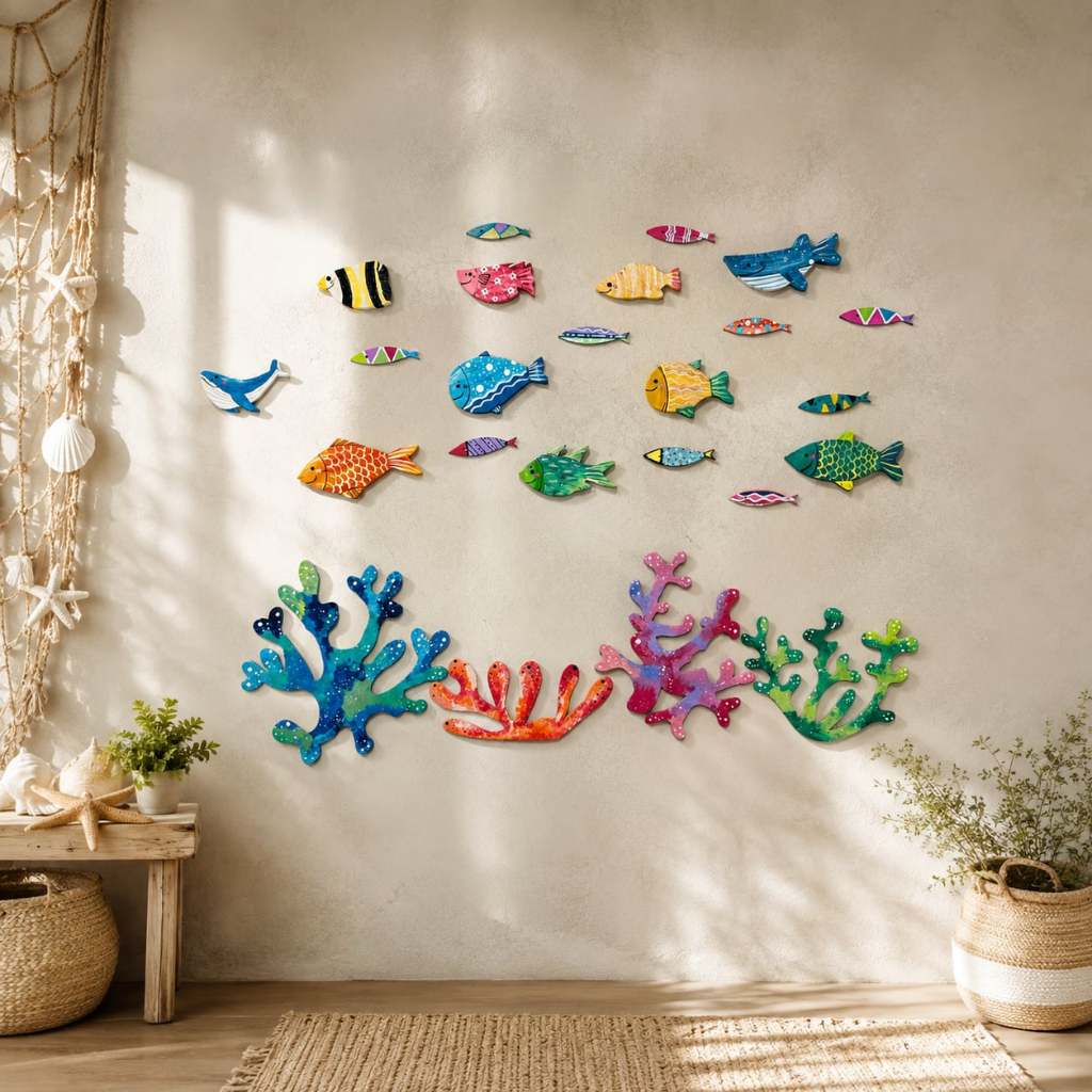 Bộ Decor Gỗ Cá Biển & San Hô Ocean Melody Vẽ Tay Treo Tường | Trang Trí Homestay & Quán Cafe Nuna De
