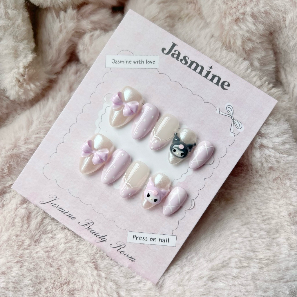 Nailbox thiết kế "Kuromi" M074 màu tím baby, charm đúc khuôn 3D thủ công, bé Kuromi nổi dễ thương ch