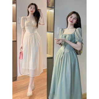 Đầm cổ vuông maxi tằm ánh kim