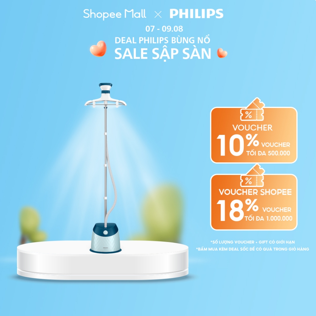 Bàn Ủi Hơi Nước đứng PHILIPS GC518 1600W Xanh - Hàng Chính Hãng
