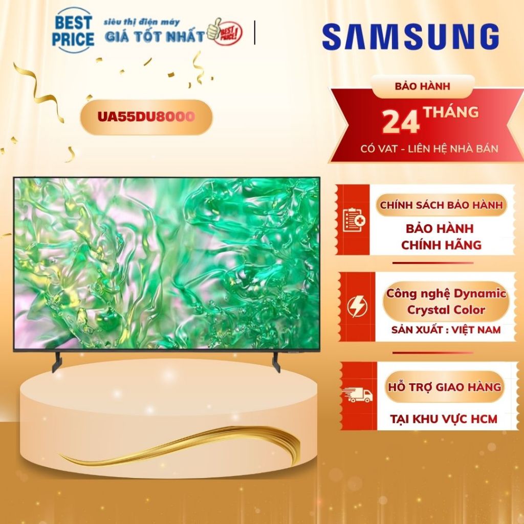 Smart Tivi Samsung 55 inch 55DU8000 – Crystal UHD 4K, Thiết Kế AirSlim, Âm Thanh Sống Động