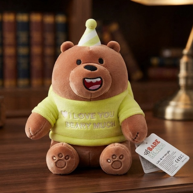 Hàng Chính Hãng Miniso- Thú bông We Bare Bears(Gấu nâu) Miniso đội nón sinh nhật cao cấp dễ thương m
