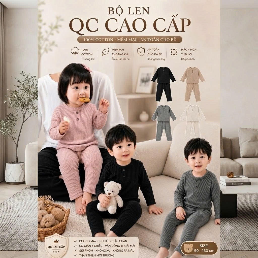 Combo 3-2 bộ dài tay len tăm mặc ấm cho bé trai bé gái B6