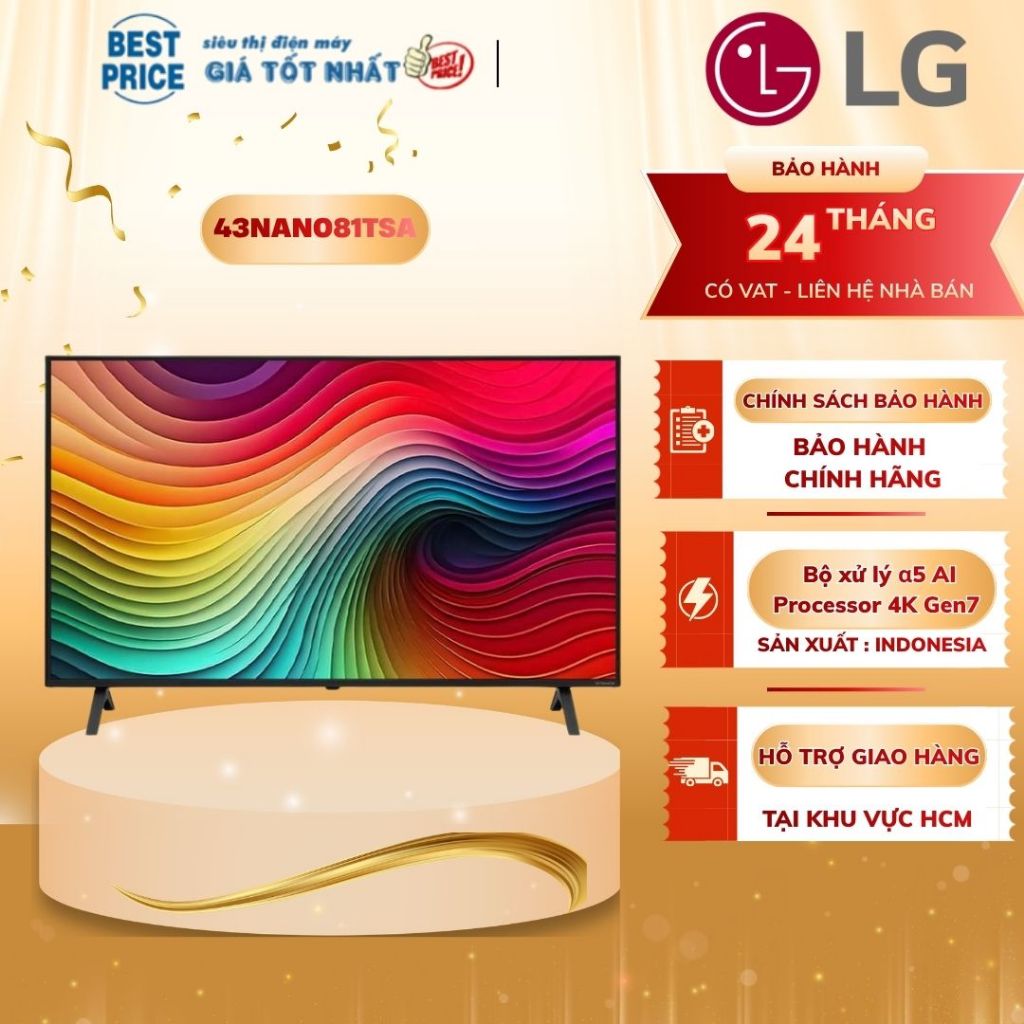 Smart Tivi LG 43NANO81TSA – 43 Inch NanoCell 4K, Bộ Xử Lý AI α5 Gen7, HDR10 Pro, Âm Thanh Vòm 9.1.2