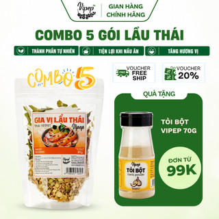 Combo 5 gói Gia vị lẩu thái Vipep 85g chua cay, có sẵn rau củ nước lẩu, nấu dùng ngay - Gia vị Vipep