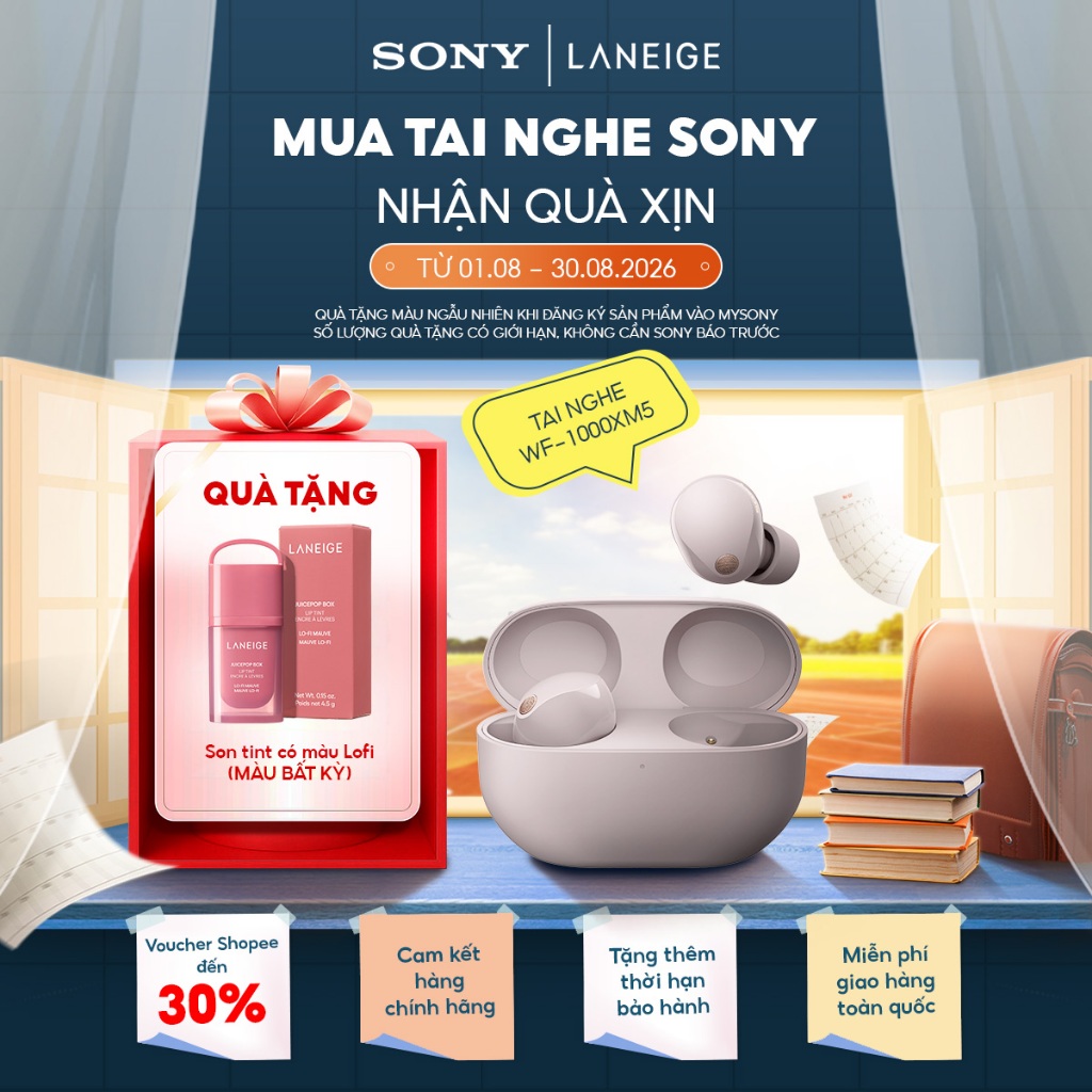 Tai nghe bluetooth Sony WF-1000XM5 chip V2, chống ồn chủ động ANC, kháng nước IPX4, thiết kế nhỏ gọn