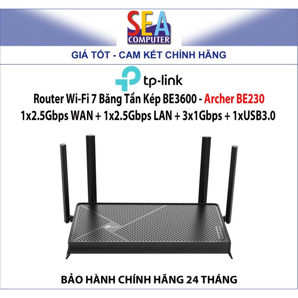 TP-LINK Router Wi-Fi 7 Băng Tần Kép BE3600, 2 Cổng 2.5Gbps - Archer BE230