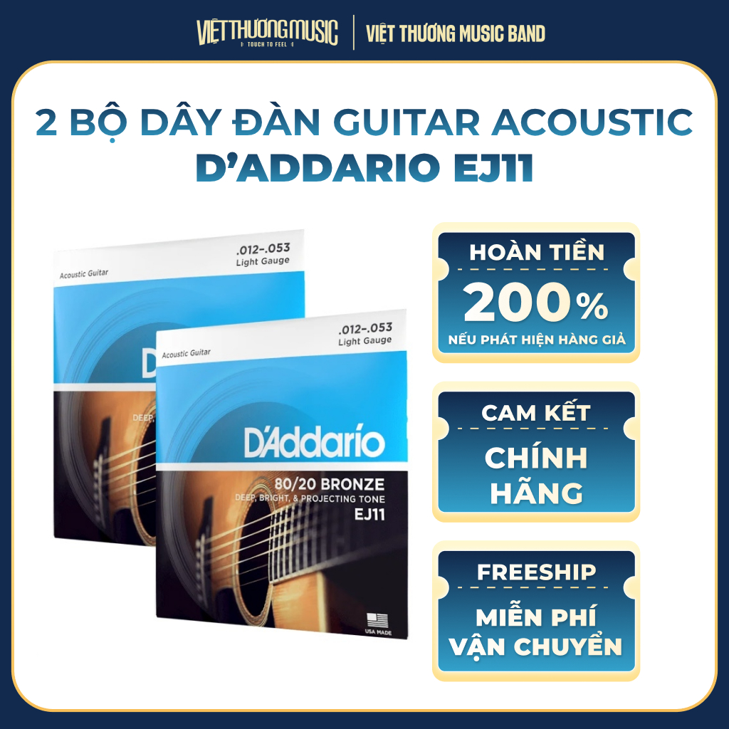 Dây Đàn Guitar Acoustic D'Addario EJ11 Size 12 80/20 Bronze Âm Sáng Rõ