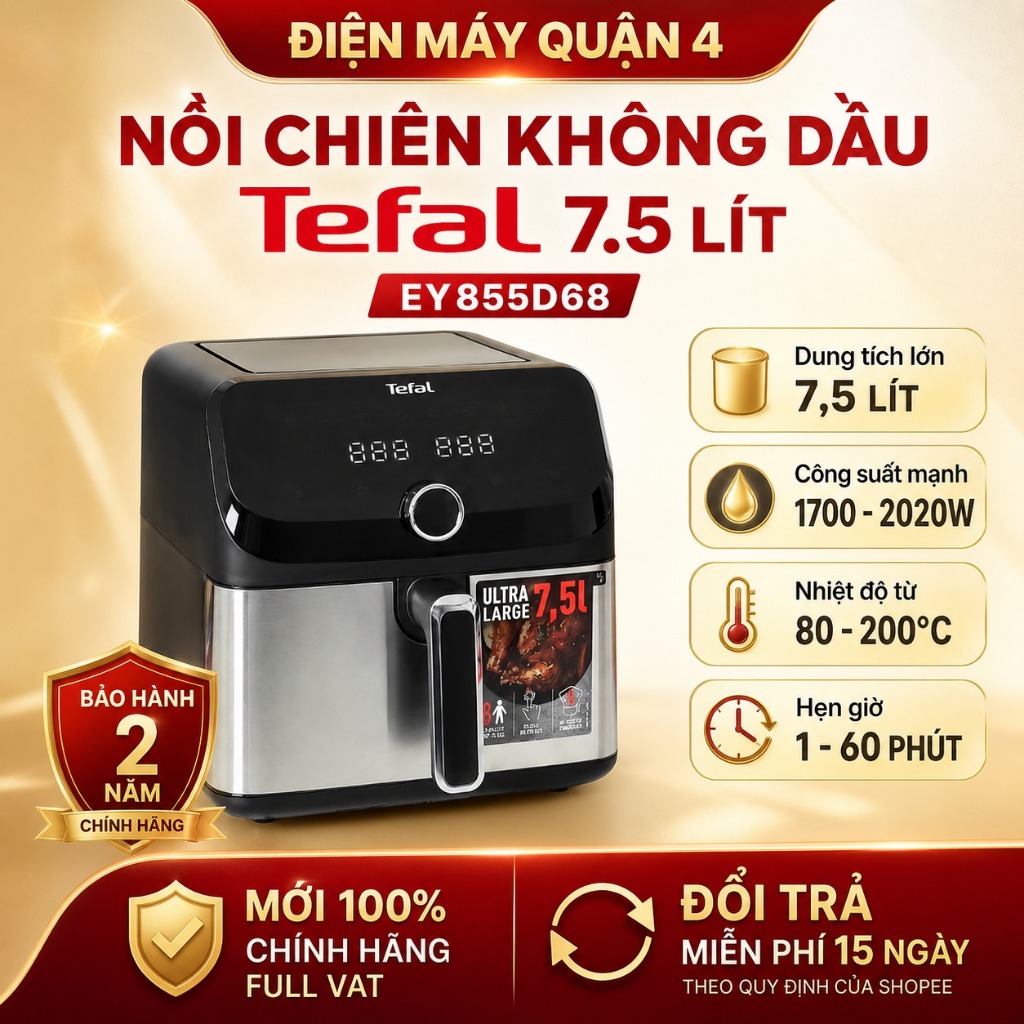 Nồi Chiên Không Dầu Tefal Extra Crisp 7.5 Lít EY855D68