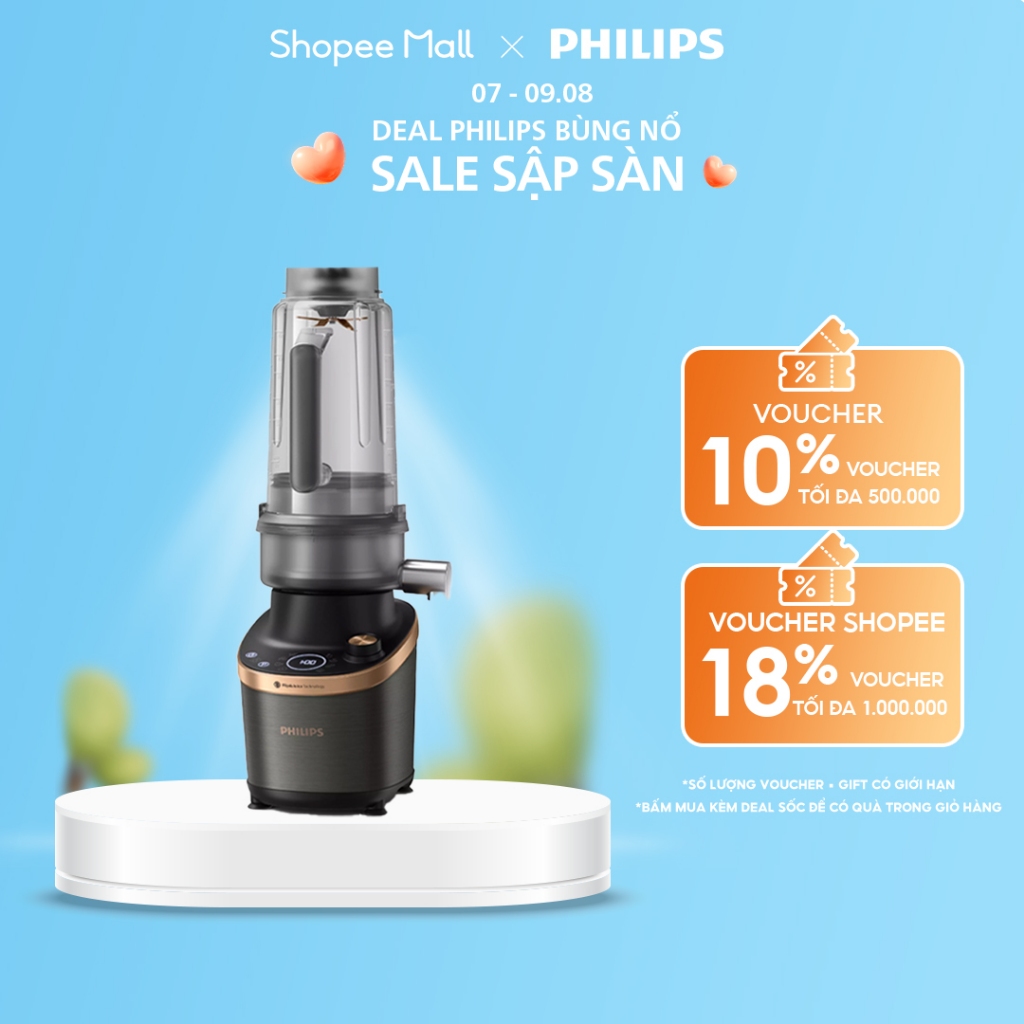 Máy xay tốc độ cao có mô-đun máy ép trái cây Philips HR3770/00 Flip & Juice |1500W|1.8L