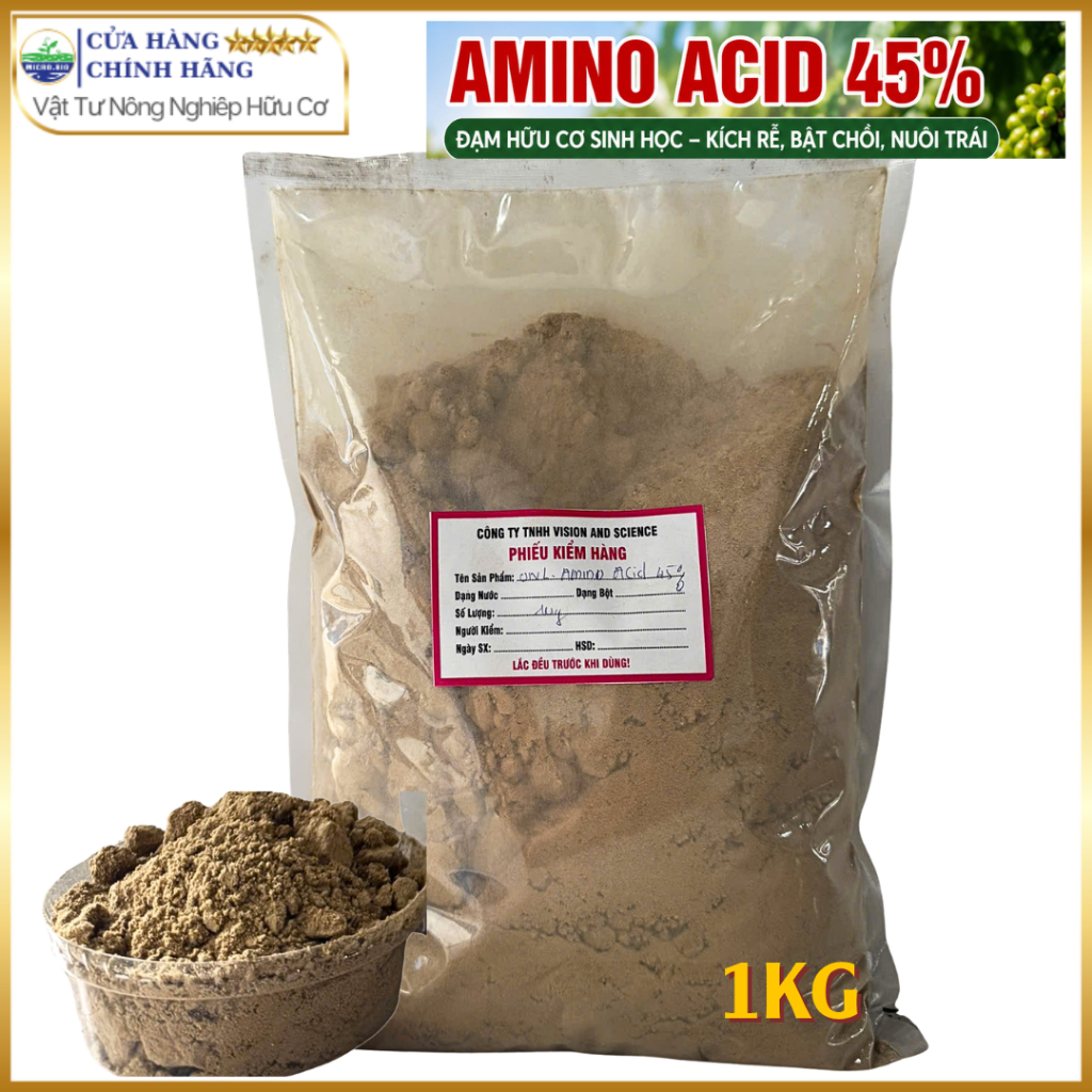 1kg Amino Acid 45% Bột Tan - Kích Rễ, Bật Chồi, Nuôi Hoa, Dưỡng Trái