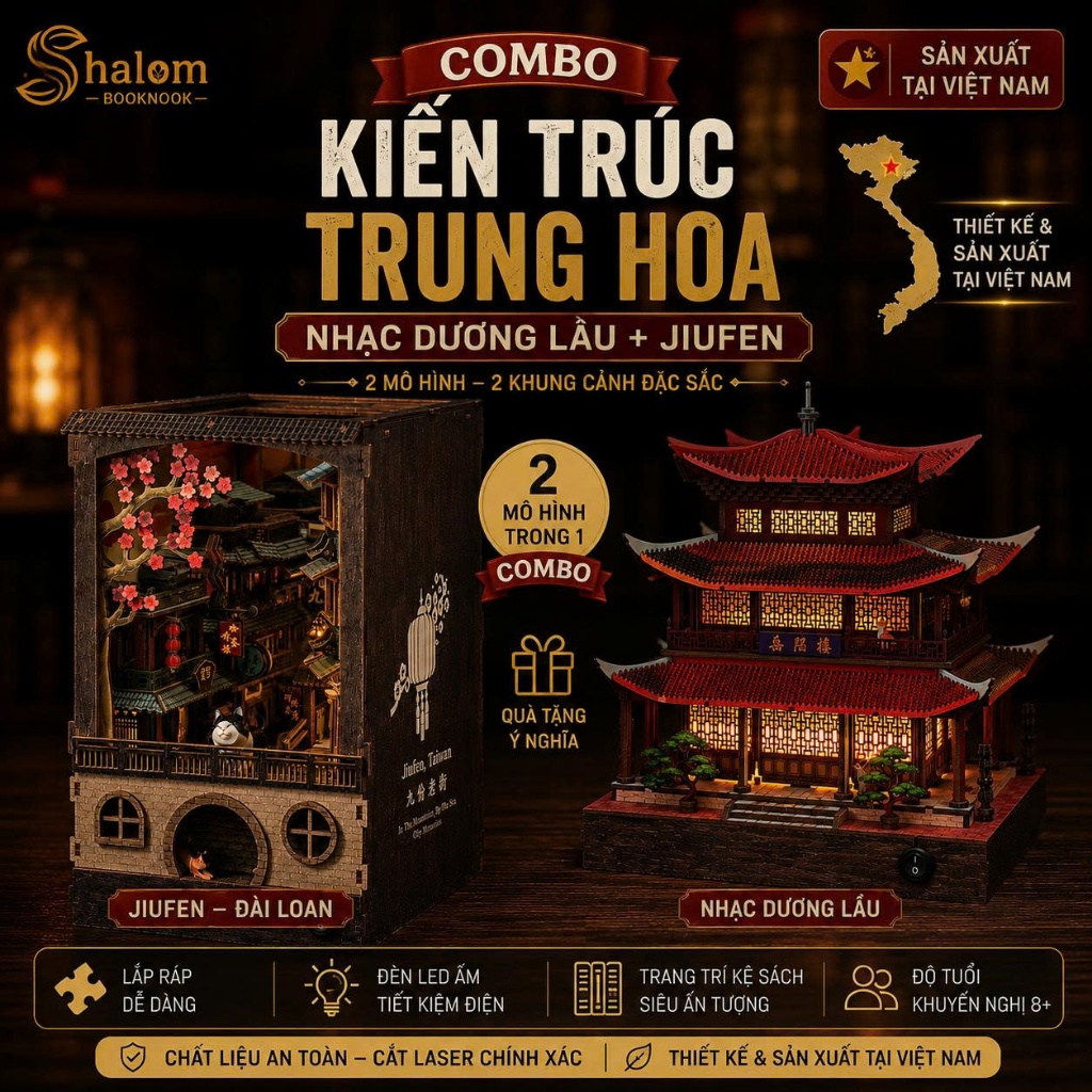 Combo Book Nook Kiến Trúc Trung Hoa Halom (Nhạc Dương Lầu + JiuFen)