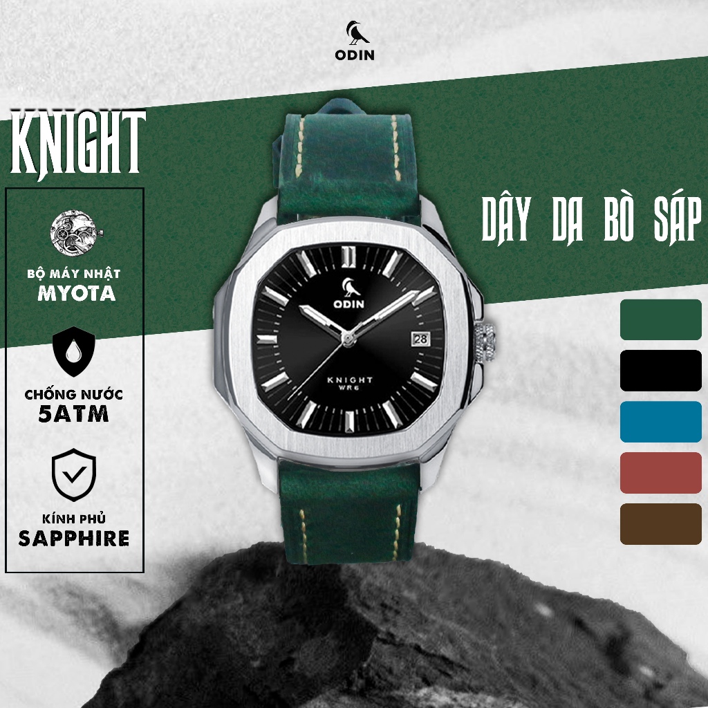 Đồng hồ 𝐎𝐃𝐈𝐍 Knight-Dây da sáp handmade,hàng Việt Chính Hãng,máy Nhật Myota,chống nước 5ATM,Bảo hành