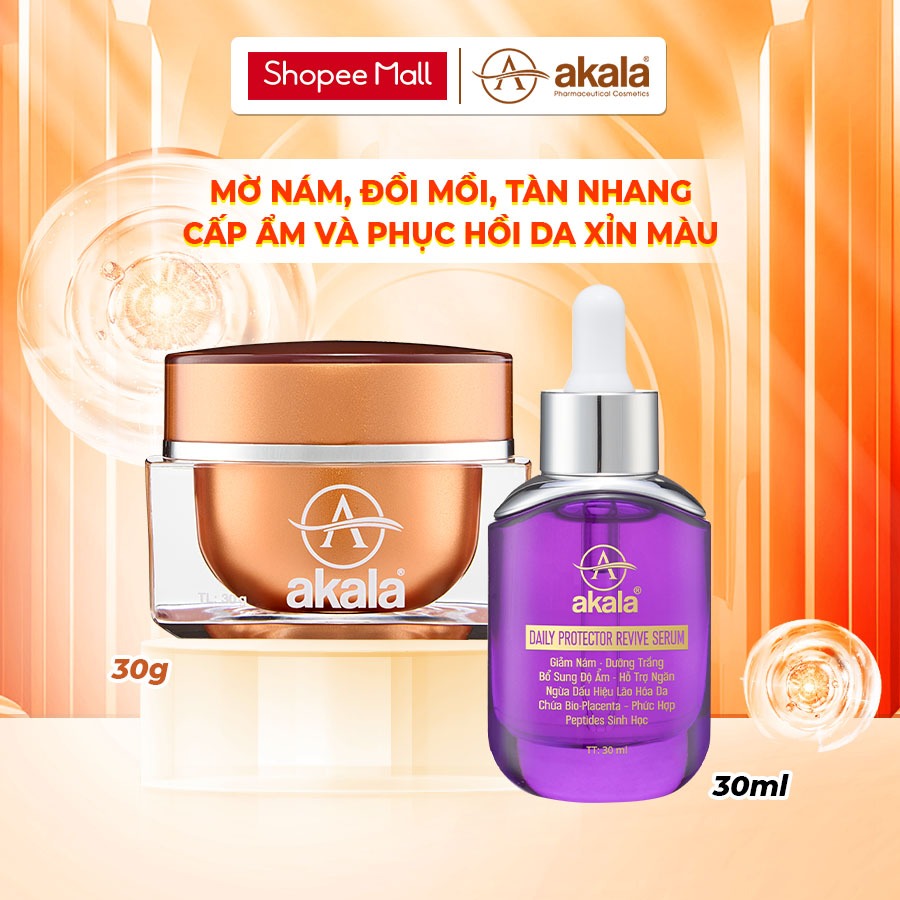 Combo Kem Nám, Tàn Nhang Đồi Mồi, Mờ Thâm Sạm, Dưỡng Sáng Da 30g & Serum Cấp Ẩm, Phục Hồi 30ml akala