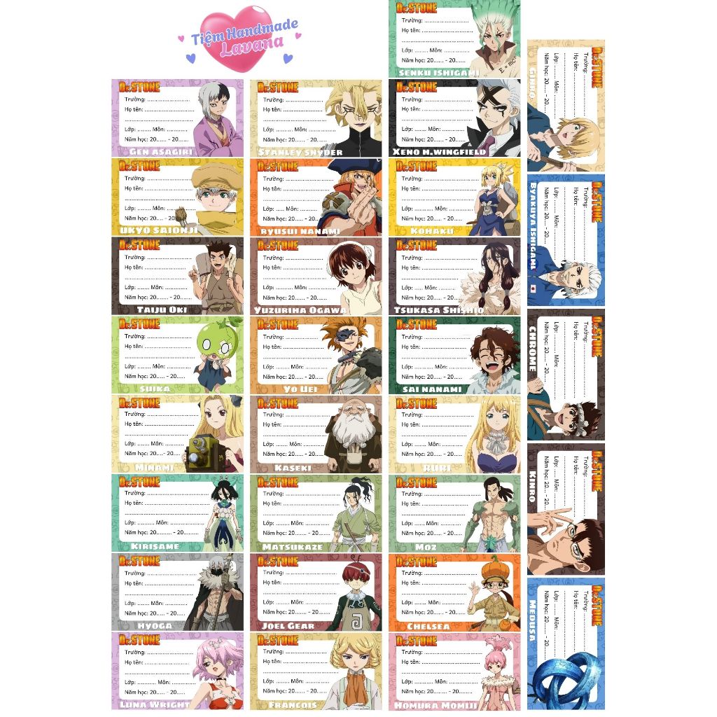 Set 30 Nhãn Vở Dr Stone, My Hero Academia, Haikyu,,... - Nhãn Vở Các Nhân Vật Anime Độc Đáo