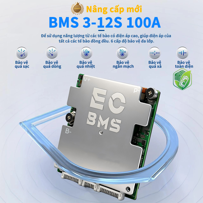 Smart BMS + cân bằng chủ động thông minh cho pin LiFePO4, Li‑ion 3S 4S 7S 8S 12S 12V 24V 36V 48V 40A