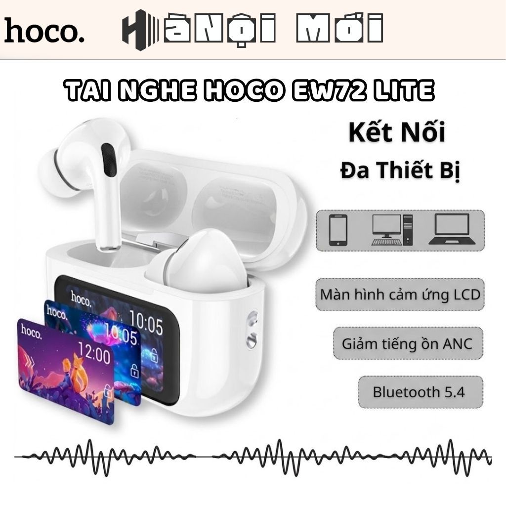 Tai nghe bluetooth Hoco EW72, tai nghe nhét tai khử ồn có mic đàm thoại, màn hình cảm ứng điều khiển