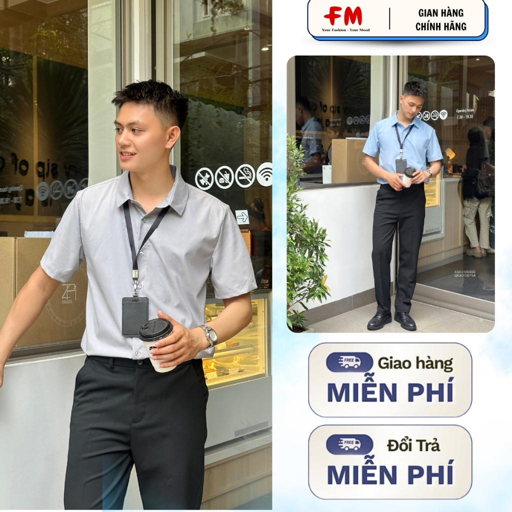 Áo Sơ Mi Nam Tay Ngắn FMSTYLE Áo Sơ Mi Công Sở Trơn Basic Dễ Phối 26030638