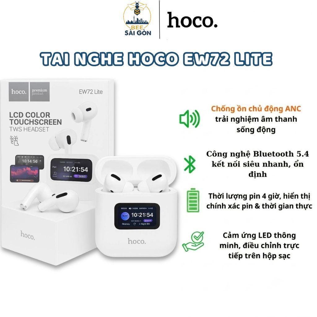 Tai nghe bluetooth màn hình cảm ứng EW72 ANC - Tai nghe nhét tai khử ồn, có mic đàm thoại