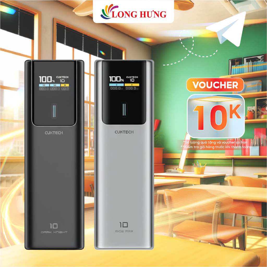 Sạc dự phòng Cuktech Power Bank 10 Plus 1USB 2Type-C 120W 15000mAh PB150P - Hàng chính hãng