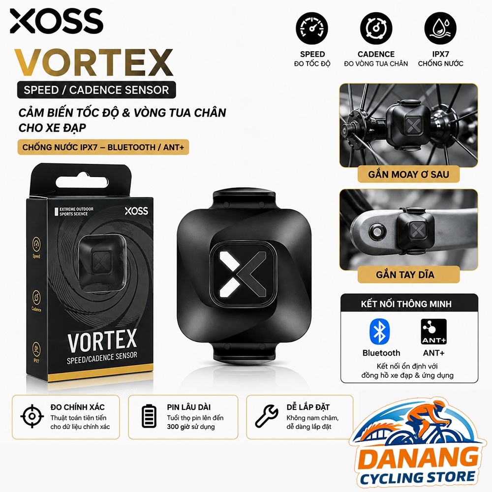 Cảm Biến XOSS VORTEX Speed/Cadence Đo Tốc Độ & Vòng Tua Chân Bluetooth ANT+ IPX7