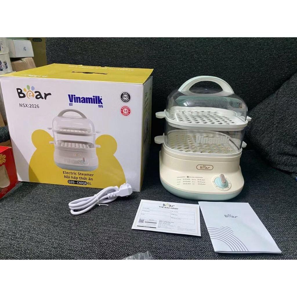 NỒI HẤP THỨC ĂN BEAR DZG-C60Q8 6L QUÀ TẶNG SỮA VINAMILK