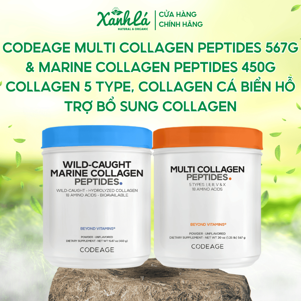 Bột Codeage Collagen Mỹ - Multi Collagen Peptides 567g & Marine Collagen Peptides 450g | Collagen 5 